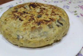 tortilla de patatas con cebolla y berenjena